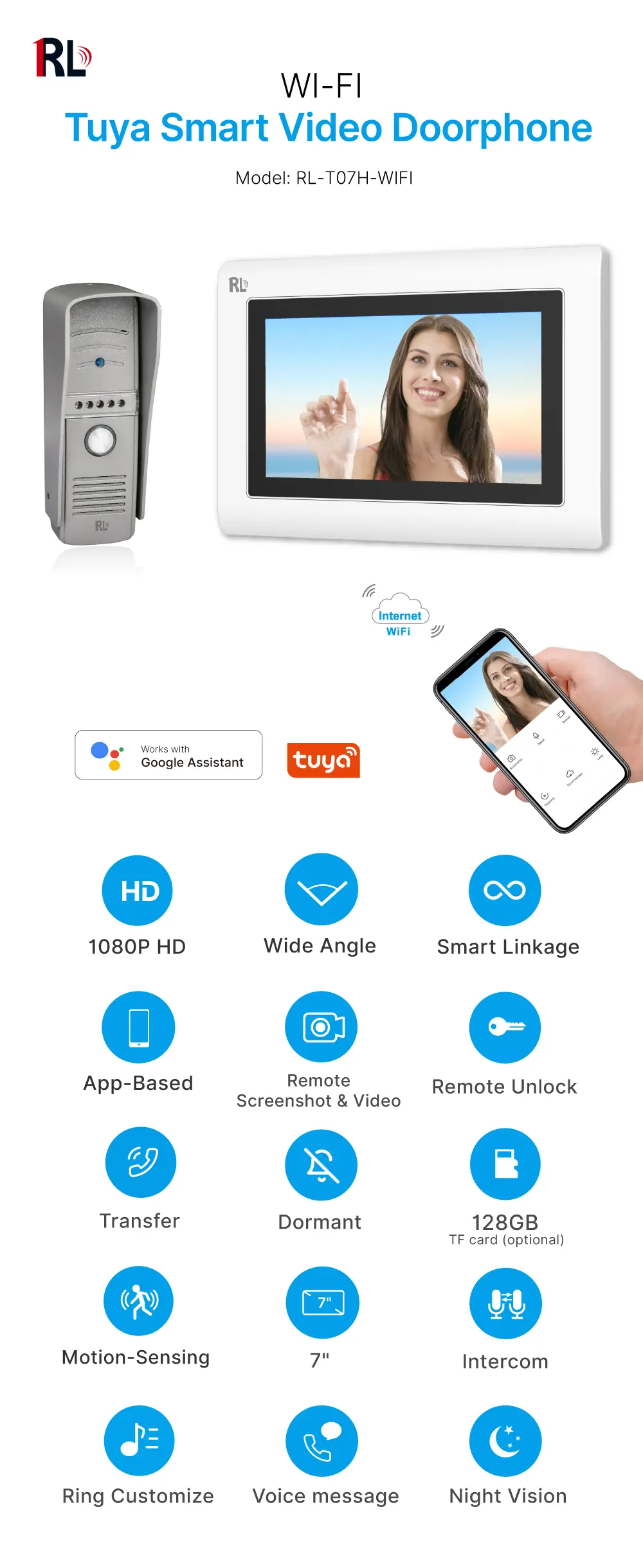 7英寸WIFI AHD可视门铃，支持TuyaSmart App - 最高2万像素AHD摄像头 - 支持最大128G TF卡 - 支持移动侦测 - 具备语音留言功能。_01